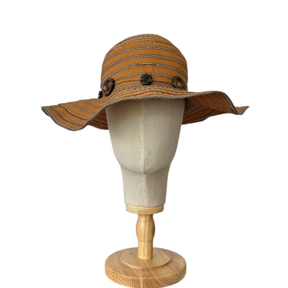 San Diego Hat Company Mustard Striped Wide Brim Sun Hat